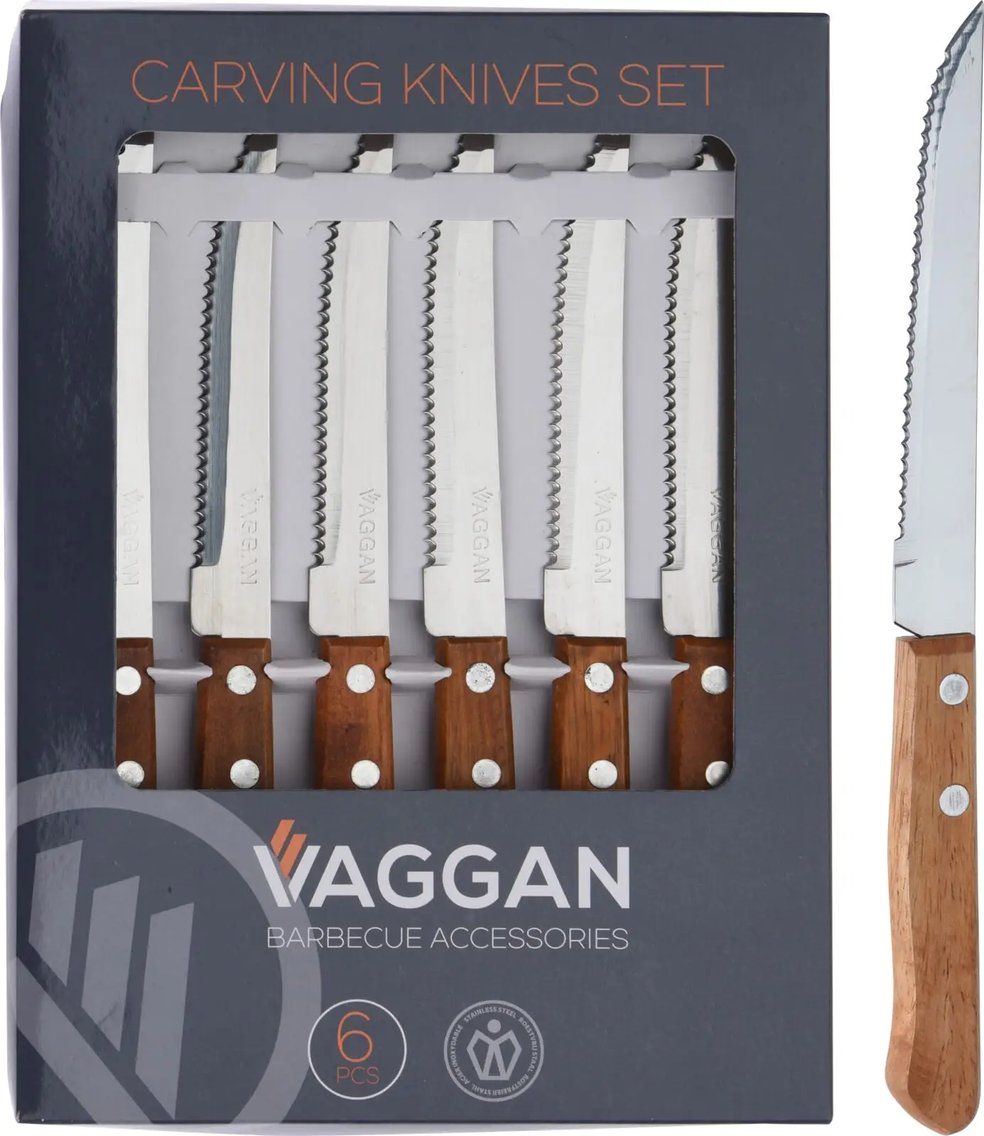 Steikarhnífar m/viðarhandföngum 6 stk.