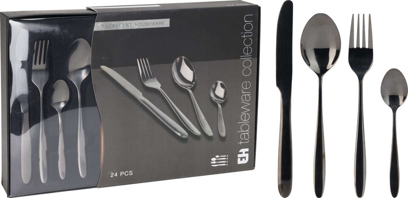 Hnífaparasett 24stk. í pakka, svört