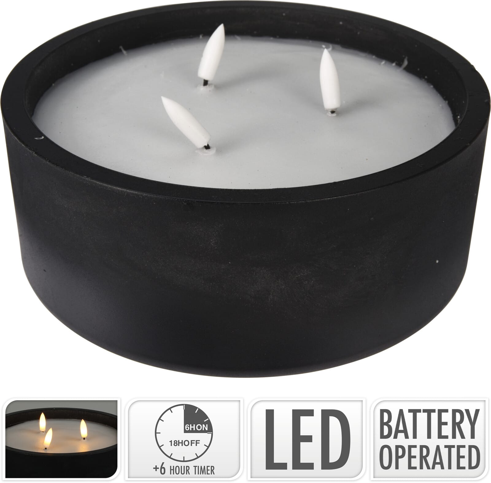 LED kerti / hringlótt - svart