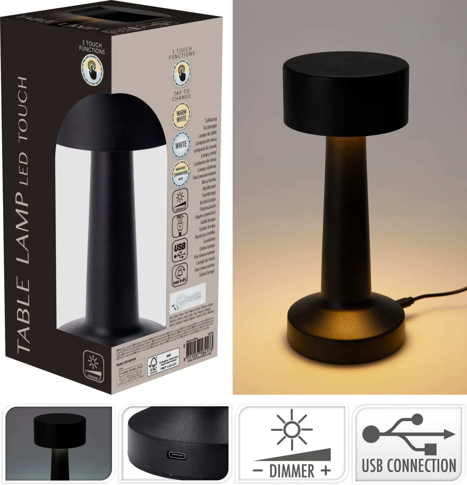 Lampi Borðlampi 8x21 cm Svartur